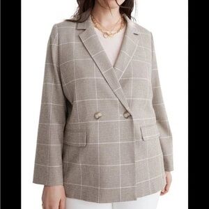 Madewell Plaid Blazer in Tan and White